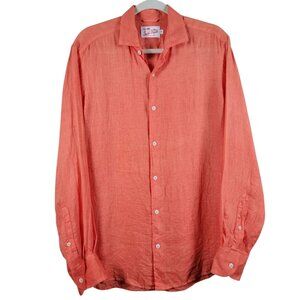 Saint Barth MC2 Mens Orange 100% Linen Long Sleeve Button Up Shirt Medium Italy